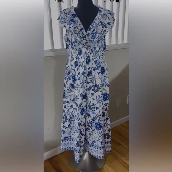 Adrianna Papell Blue and White Floral Maxi Dress - Picture 3 of 5